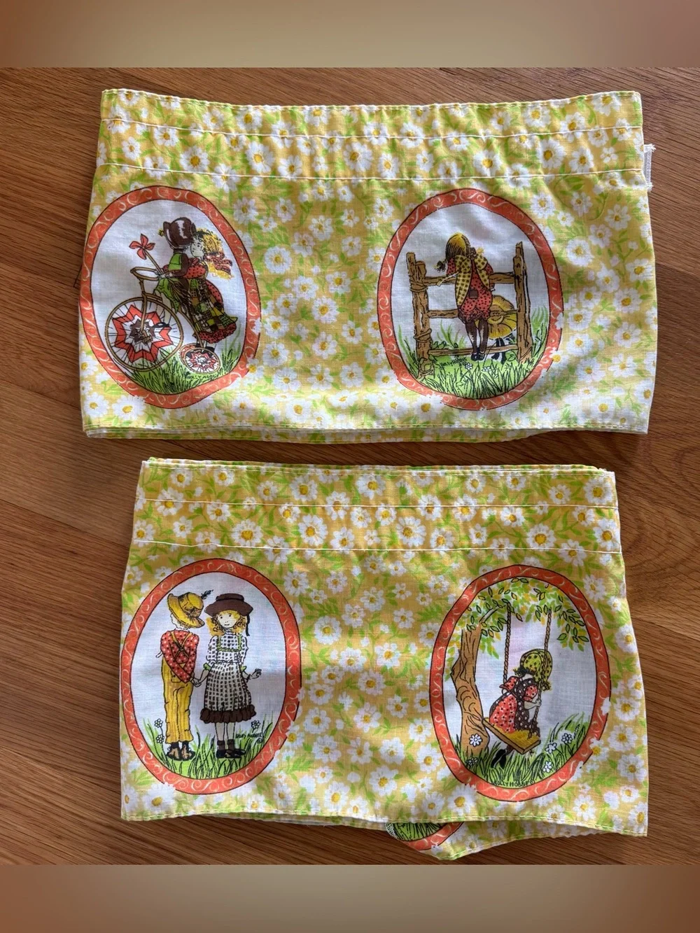 Vintage Holly Hobbie Handmade window valance Panels Pair Daisy Floral 64.5” Long
